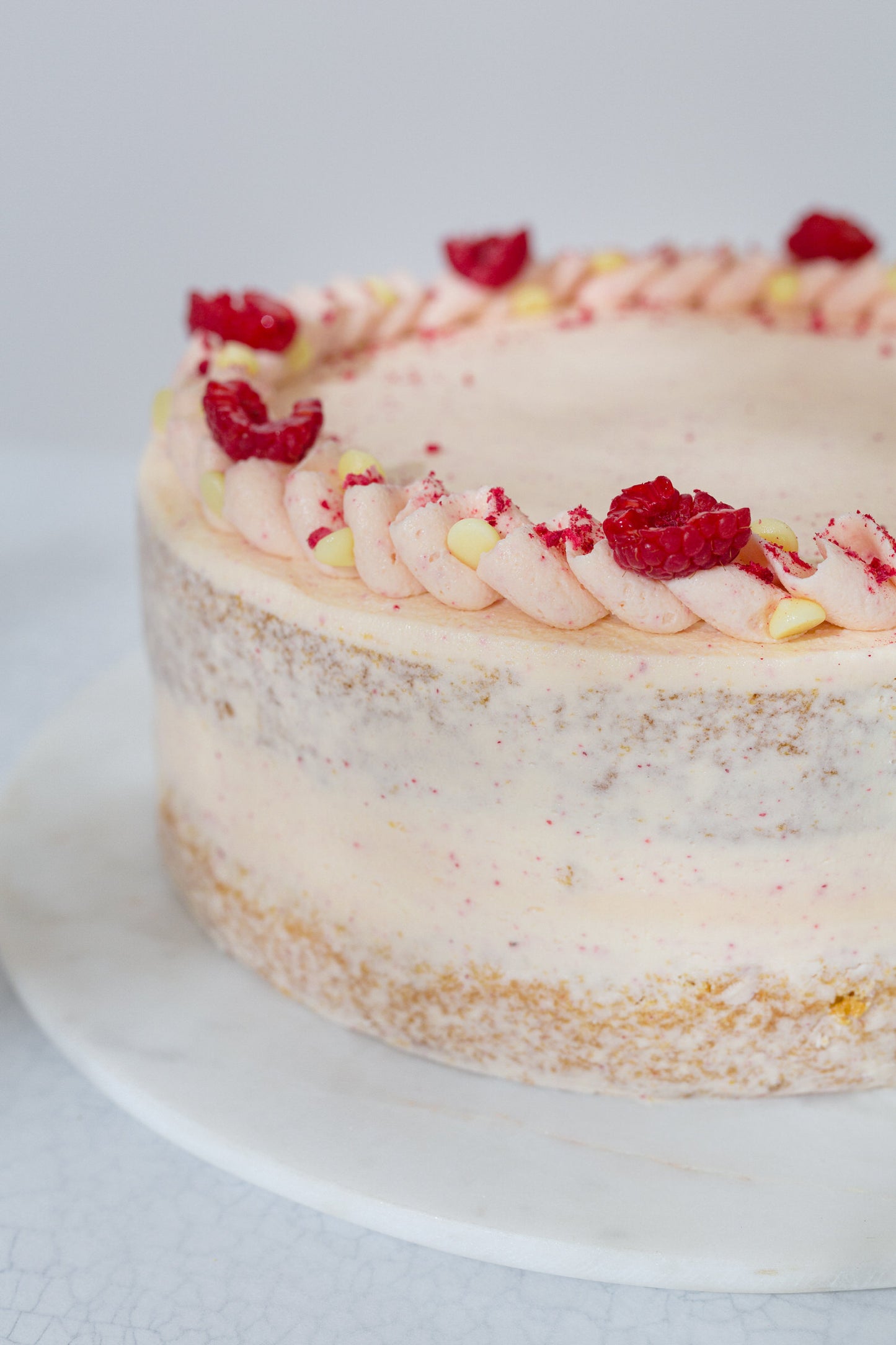 White Chocolate + Raspberry Cake