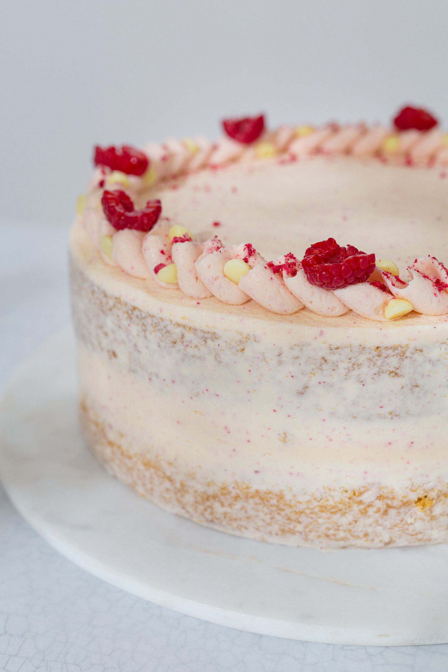 White Chocolate + Raspberry Cake