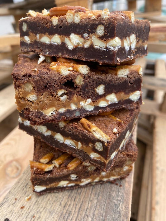 Pretzel, White Chocolate + Biscoff Brownie
